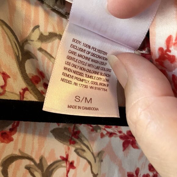 Gillian & O'Malley Sexy Pink Red Green Floral Peignoir Set Lace Chemise Robe S/M - Picture 3 of 13